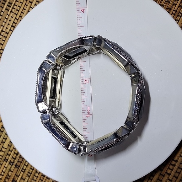 Statement Bracelet Silver and Black Stretch - Picture 4 of 6